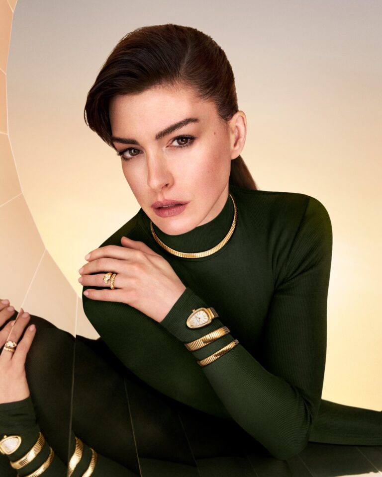 Image of Anne Hathaway featuring BVLGARI jewelry, movement direction by Dani Vitale.
